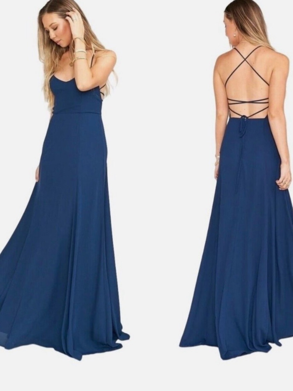 Show Me Your Mumu Strappy Back Navy Dress